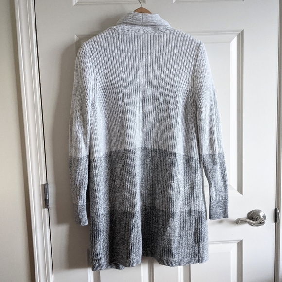 Gap Women's Medium Gray Cardigan Sweater Cotton Long Striped Ombre Colorblock M - Picture 2 of 5